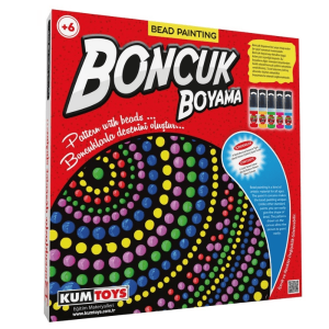 Çocuklar İçin Eğitici Boncuk Boyama Sanat Seti - 30x30 cm Desenli Siyah Tuval