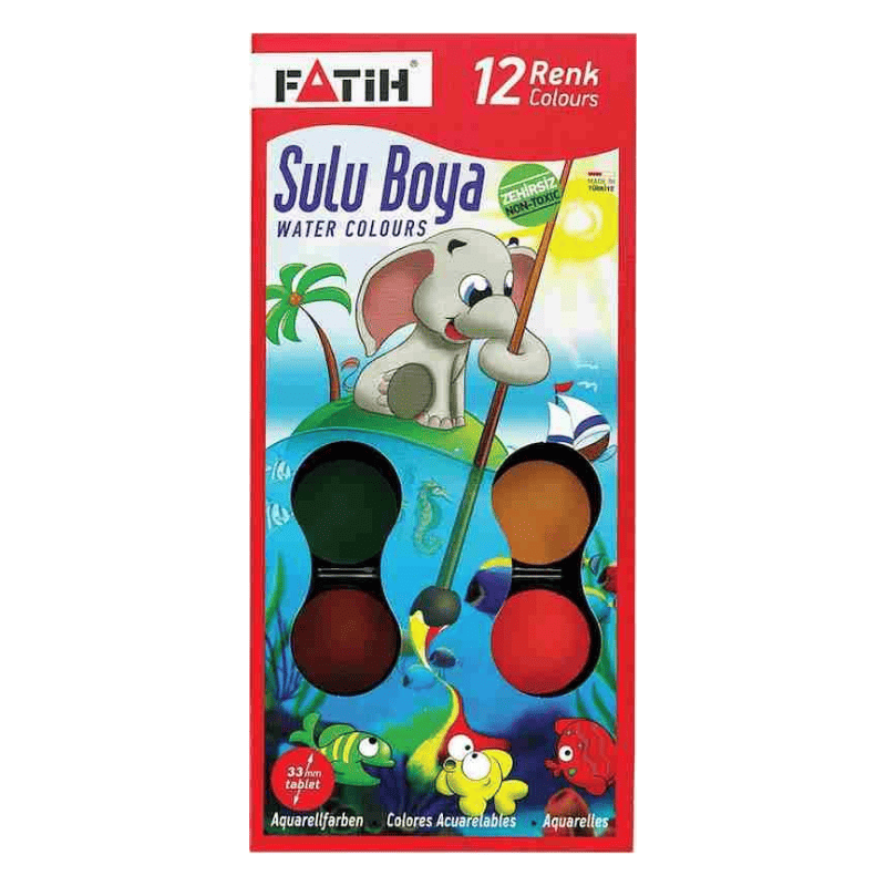 Fatih 12 Renk Suluboya Fırçalı Set - Okul ve Resim Malzemesi